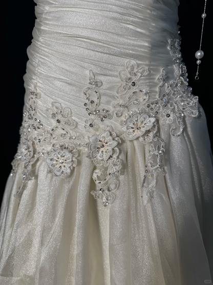 Elegant Ivory Applique Beaded Evening Gown A-Line Strapless Party Dress Floor Length Formal Dress TP4896