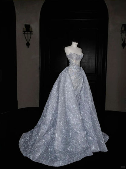 Glamorous Light Blue Sparkle Sequin Strapless A-Line Quinceañera Ball Gown TP5179