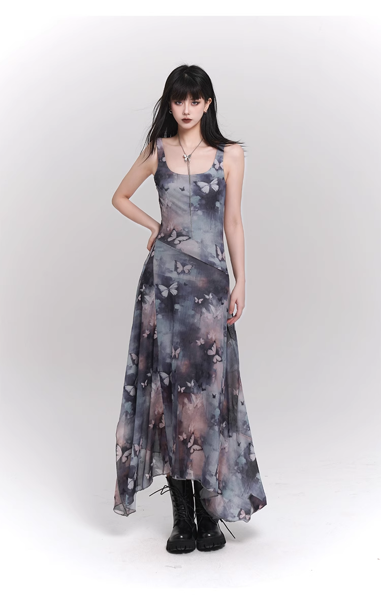 Simple Fashion Butterfly Pattern Design Sense Spaghetti Strap Dress TP2930