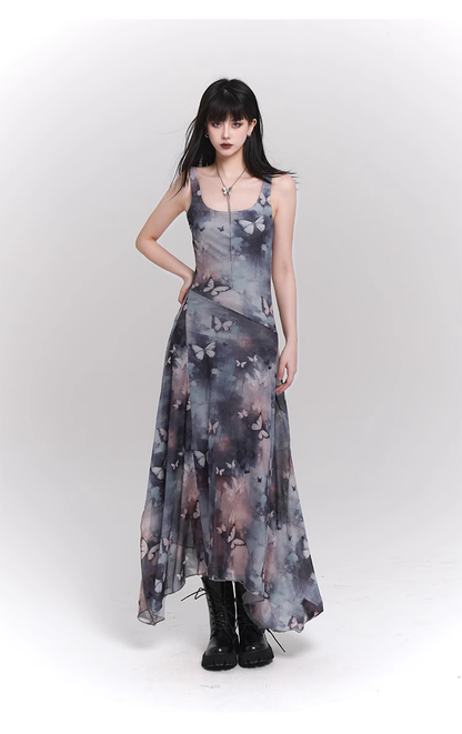 Simple Fashion Butterfly Pattern Design Sense Spaghetti Strap Dress TP2930