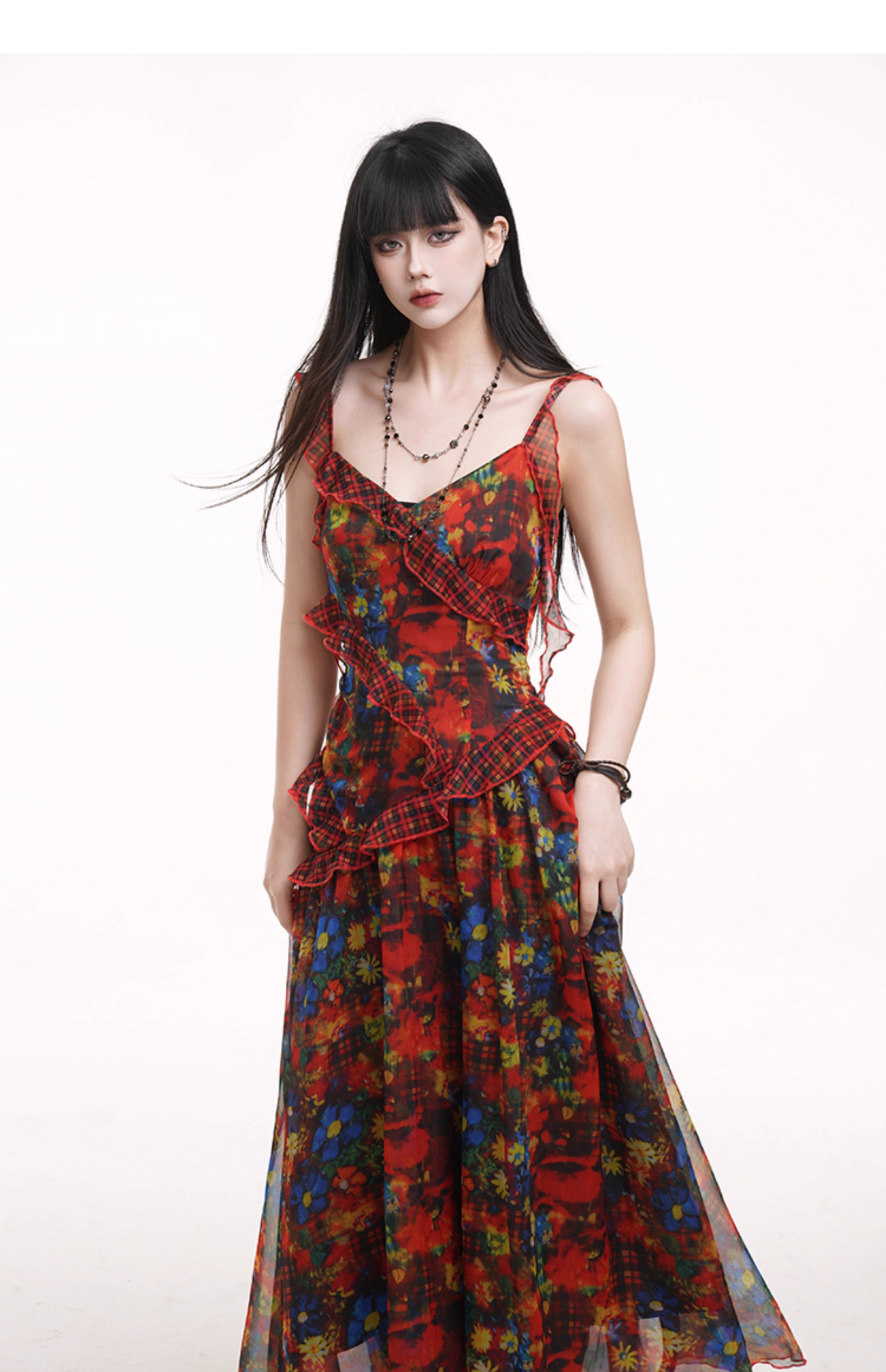 New Fashion Floral Pattern Design Spaghetti Strap Dress TP2952