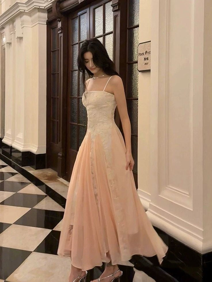 Vintage Lace A-Line Formal Prom Dress Sheer Chiffon Evening Gown TP5805