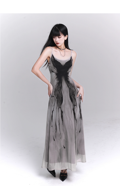 Women Fashion Design Sense Seaside Party Grey Spaghetti Strap Dress TP2918
