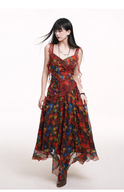 New Fashion Floral Pattern Design Spaghetti Strap Dress TP2952