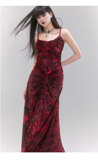 Chic New Design Red Velvet Women Spaghetti Strap Dress TP2945