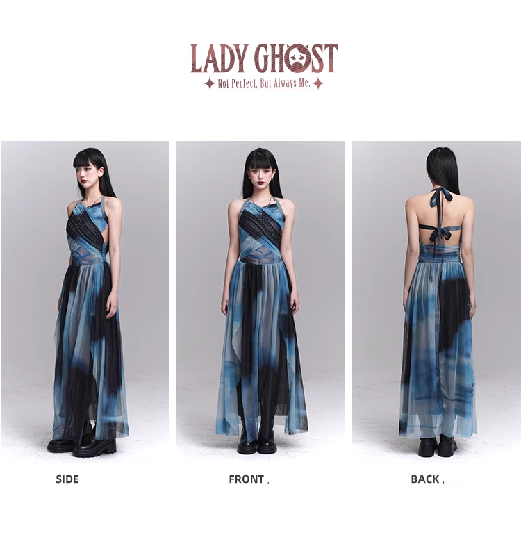 New Fashion Party Blue Chiffon Halter Dress TP2957