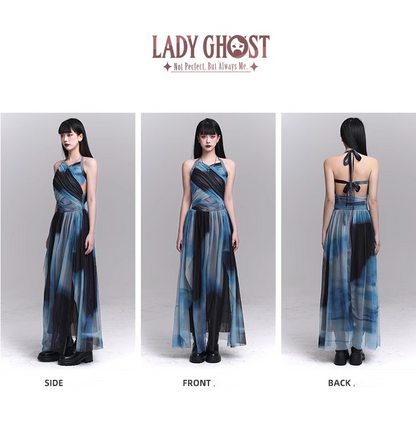 New Fashion Party Blue Chiffon Halter Dress TP2957