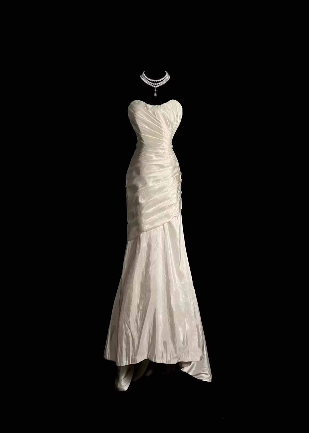 Vintage Ivory Satin Mermaid Evening Gown Strapless Sweetheart Prom Dress TP5151
