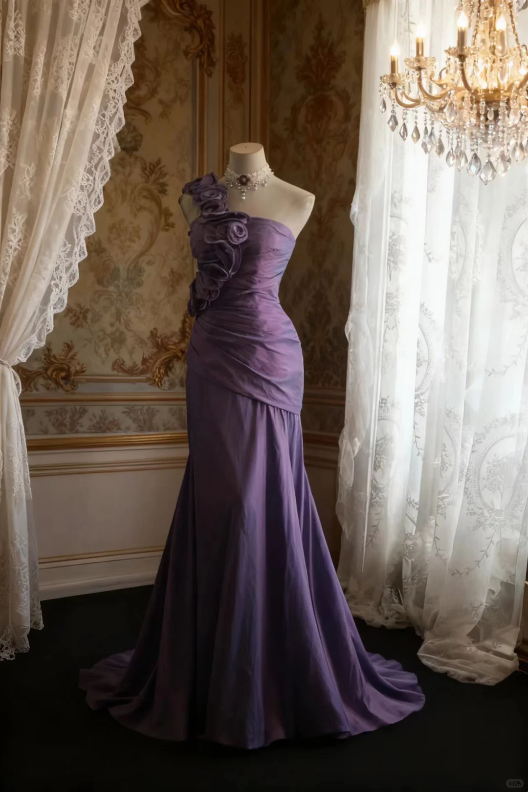 Vintage Lavender One-Shoulder Evening Gown 3D Floral Mermaid Prom Dress TP5647