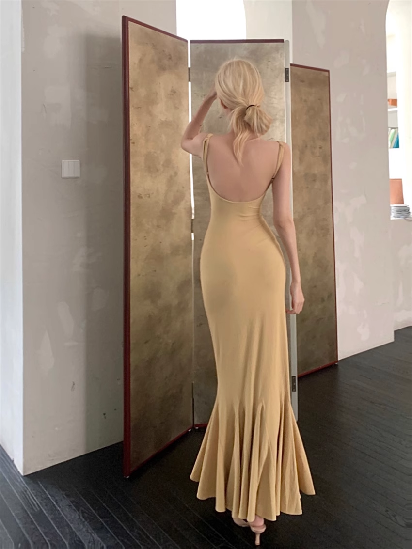 Simple Fashion Sleeveless Mermaid Design A-line Spaghetti Strap Dress TP3426