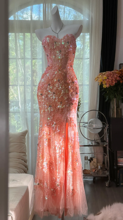Vintage Sequin Strapless Sweetheart Sheath Gown Evening Gown TP5133