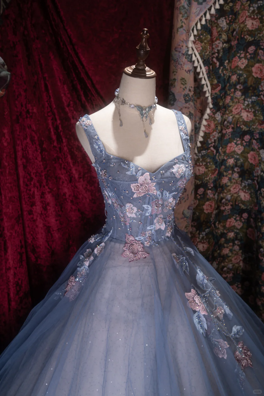 Gorgeous Dusty Blue Sparkly Tulle Sweetheart Neck 3D Floral Appliques Ball Gown TP5794