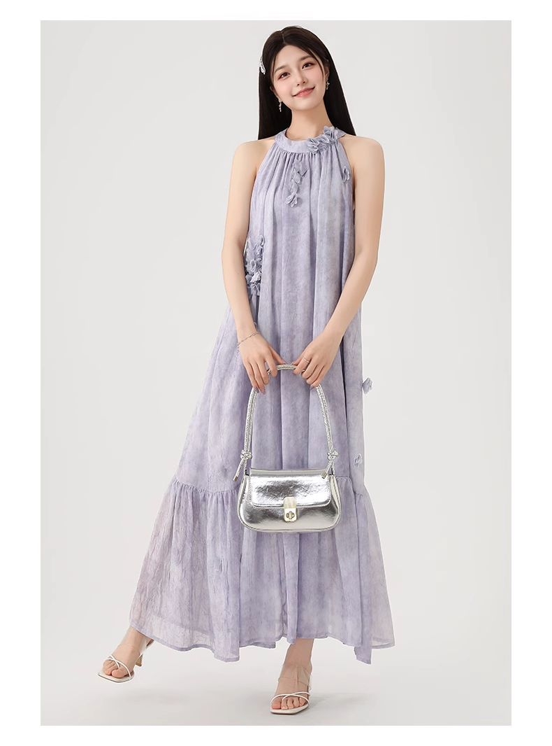 New Fashion Purple Loose-fitting Design Elegant A-line Halter Dress TP3364