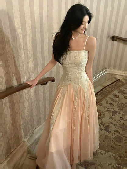 Vintage Lace A-Line Formal Prom Dress Sheer Chiffon Evening Gown TP5805