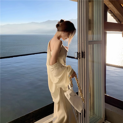 New Simple Design A-line Satin Sleeveless Spaghetti Strap Dress TP3277