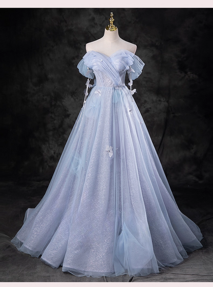 Elegant Sky Blue Applique Sweet 16 A-Line Sweetheart off-the shoulder Tulle Quinceanera Ball Gown TP5202