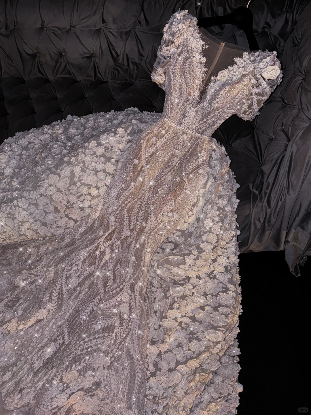 Vintage 3D Floral Lace Applique Sparkle Embroidered Tulle Evening Gown TP5395