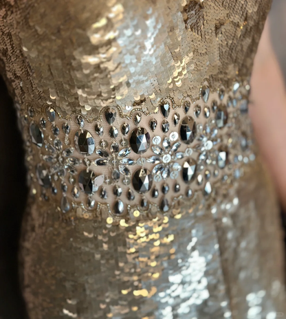 Retro Golden V-neck Sparkling Beaded Sequin Design A-line Short Homecoming Dress TP4021