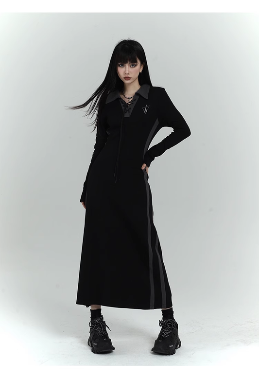 New Fashion Design Sense Long Black Long-sleeved Dress TP2920