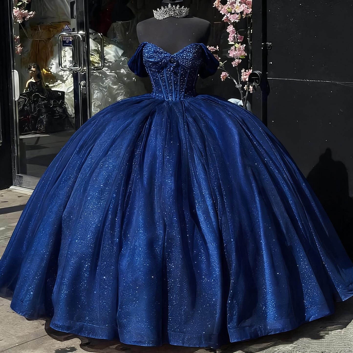 Beautiful Pink Sweetheart Sequin Off-the-shoulder Sweet 16 Quinceanera A-Line Tulle Floor-length Prom Dress Birthday Dress Evening Dress Ball Gown TP4546