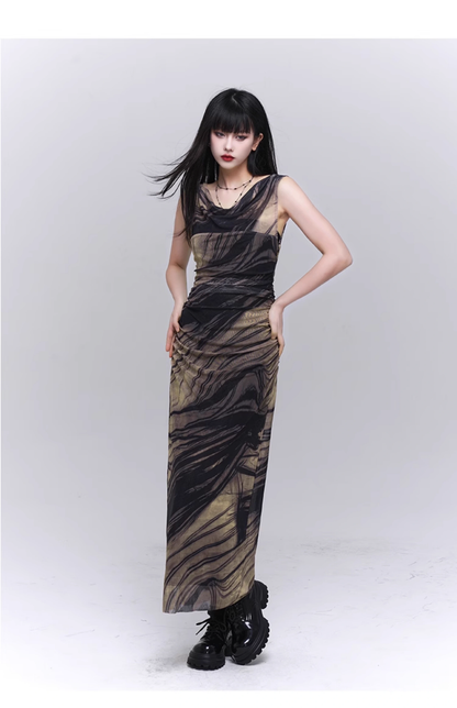 New Simple High Neck & Low Neckline Design Sleeveless Tank Top Dress TP2916