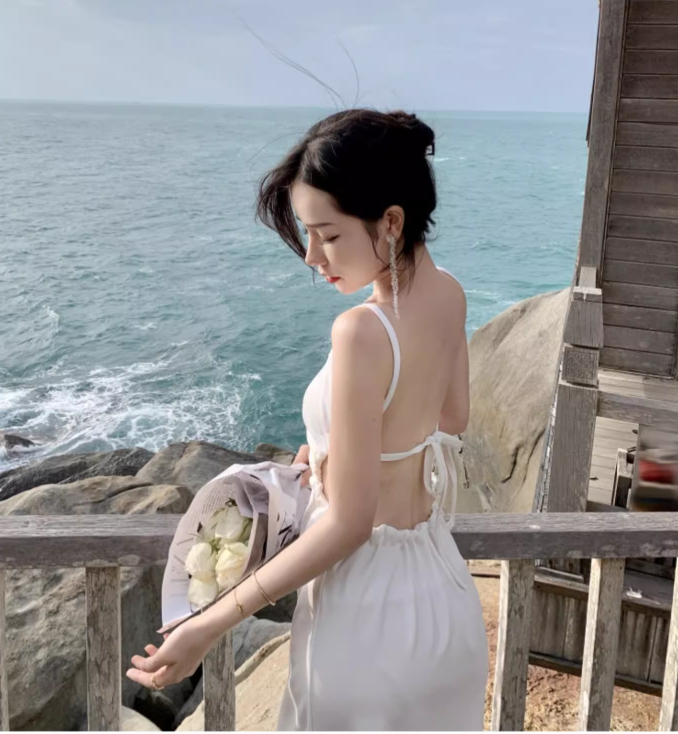 New Stylish White Sleeveless Backless Beach Spaghetti Strap Dress TP2971