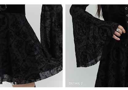 Vintage Black Gothic Bell Sleeve Long-sleeved Dress TP2909