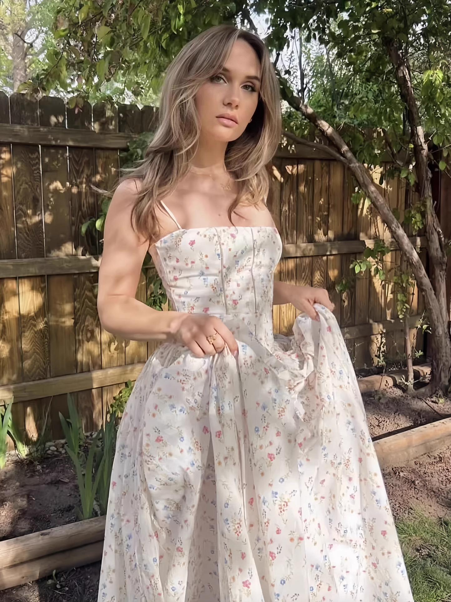 Chic Floral A-Line Spaghetti Strap Long Party Dress TP4923