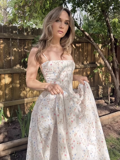 Chic Floral A-Line Spaghetti Strap Long Party Dress TP4923
