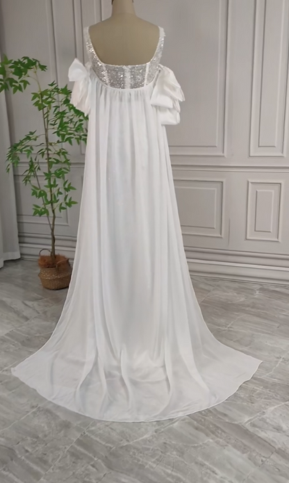 Gorgeous White Glittering Sequin Beaded Sweetheart A-Line Long Prom Dress Party Dress Evening Dress TP4484