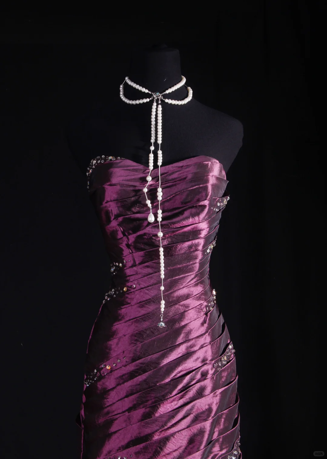 Elegant Purple Satin Strapless Beaded Mermaid Sweetheart Ruffle Evening Gown TP5412