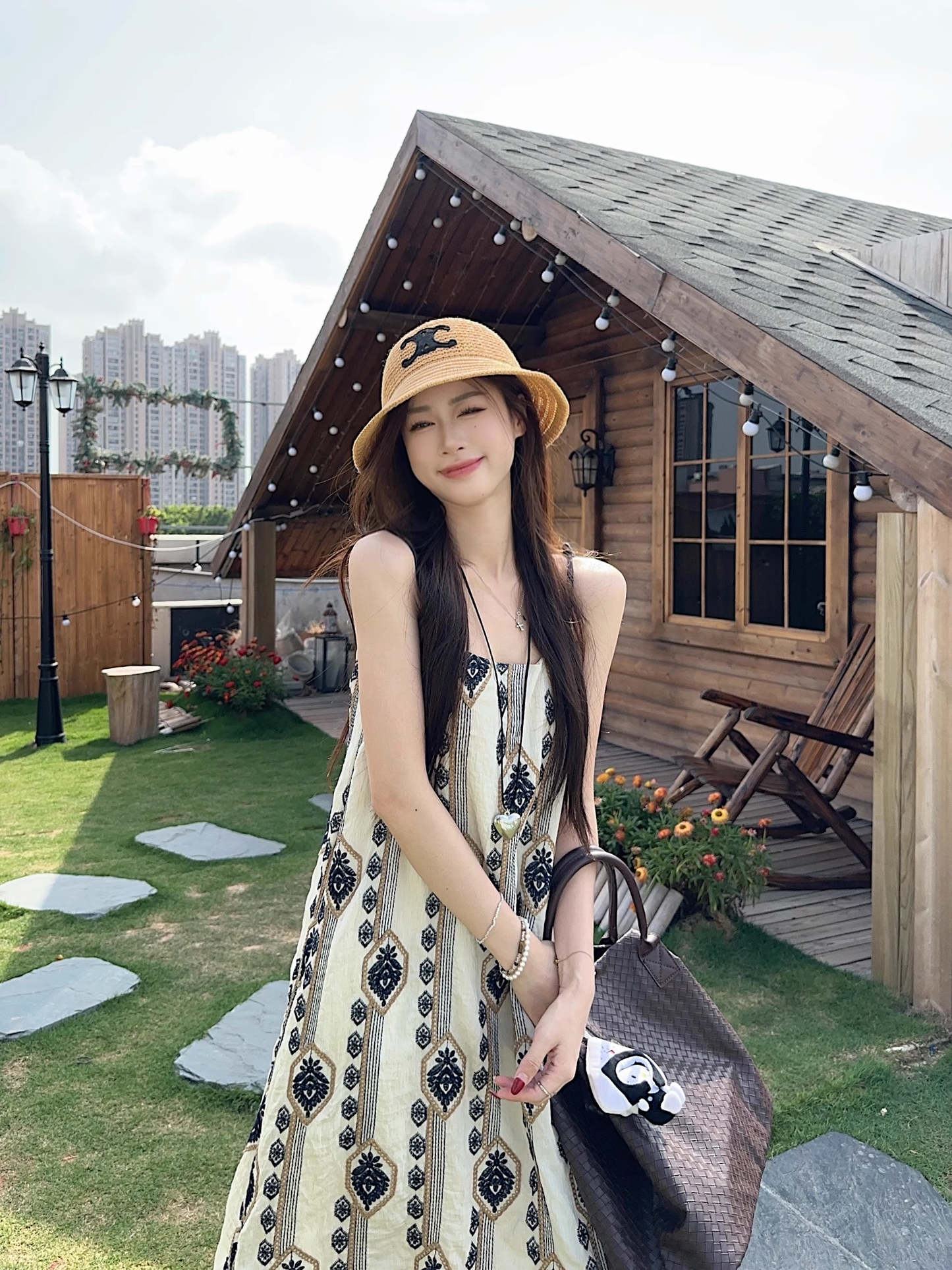 New Fashion Floral Loose-fitting Design Beach Holiday A-line Spaghetti Strap Dress TP3374