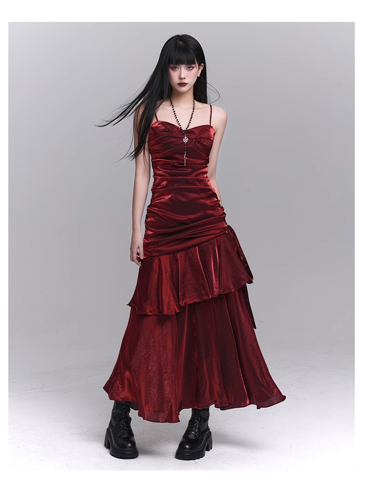 Vintage Fashion Red Spaghetti Strap Dress TP2910
