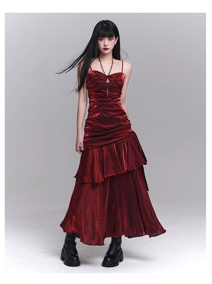 Vintage Fashion Red Spaghetti Strap Dress TP2910