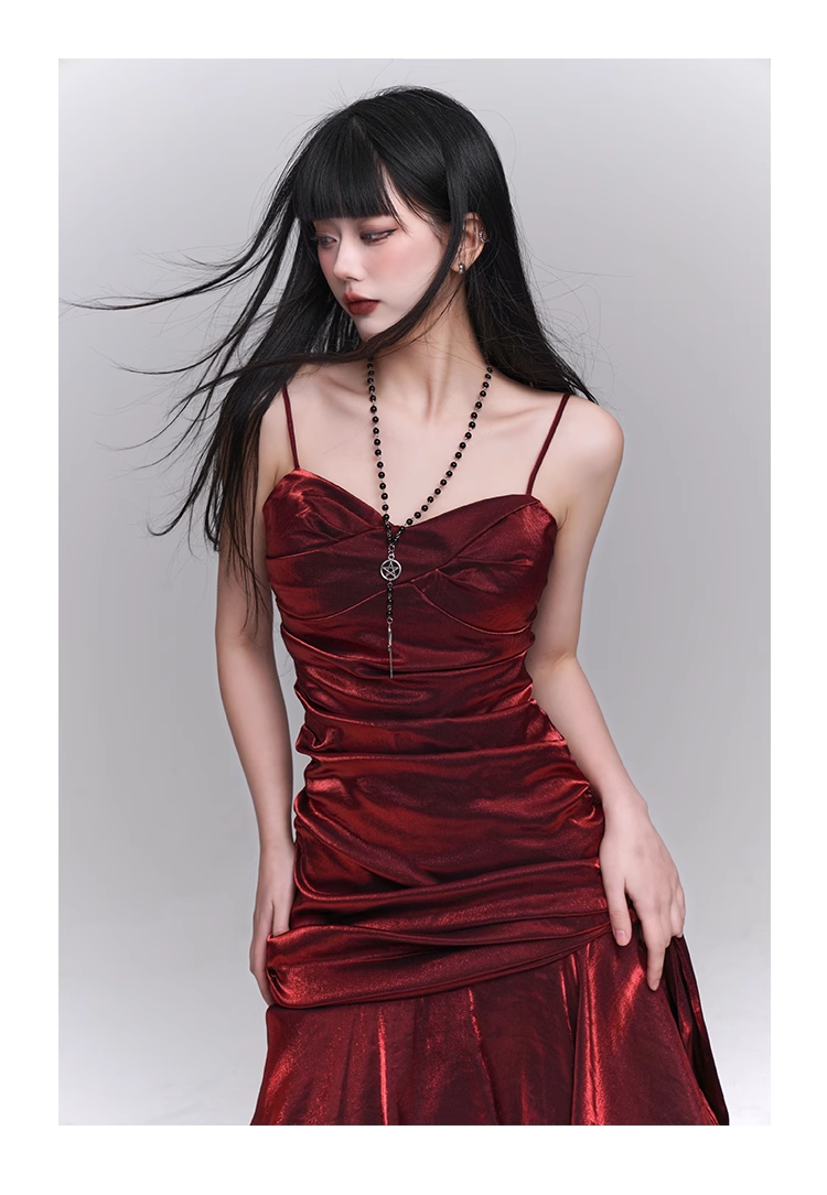 Vintage Fashion Red Spaghetti Strap Dress TP2910