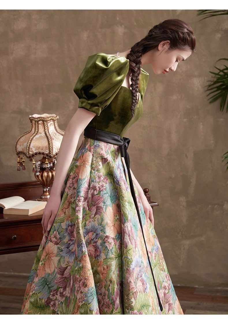 Vintage Court Retro Style A-Line Evening Gown Sweetheart Puffy Sleeve Party Dress Long Formal Dress TP4955