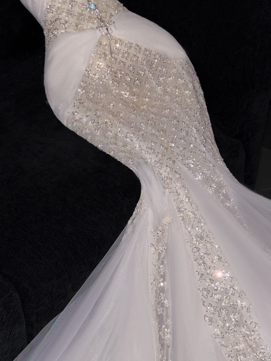 Gorgeous Ivory Sweetheart Tulle Sparkling Sequin Design Elegant Mermaid Floor-length Wedding Dress TP4170