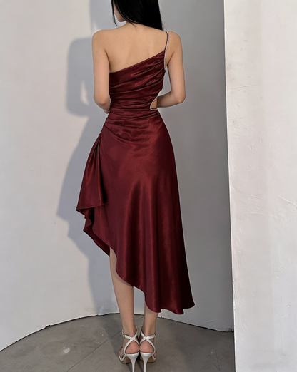 Luxury Satin Asymmetrical One-Shoulder Ruched Mermaid Prom Dress TP5748