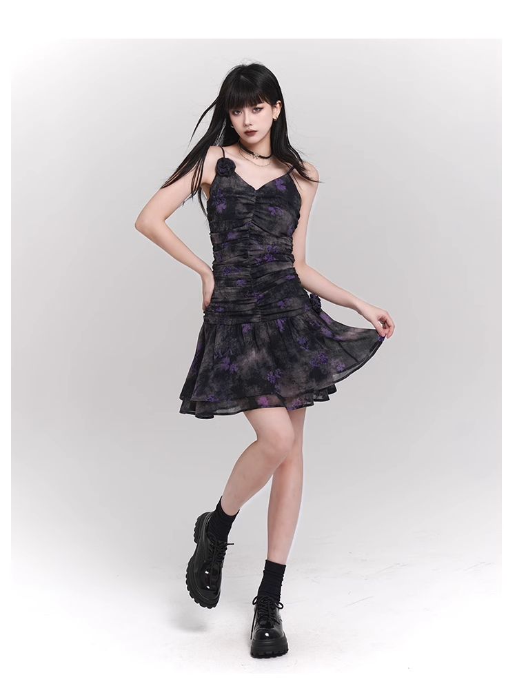 Simple Fashion Design Floral Pattern Women Spaghetti Strap Dress TP2938