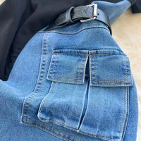 New Fashion Two-tone Jean And Black Polo Dress TP2824