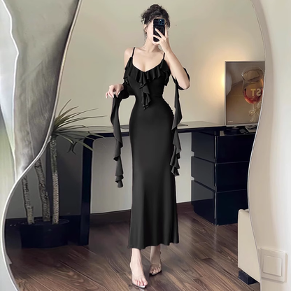 New Simple Fashion Black Brown Slim-fit Spaghetti Strap Dress TP2895