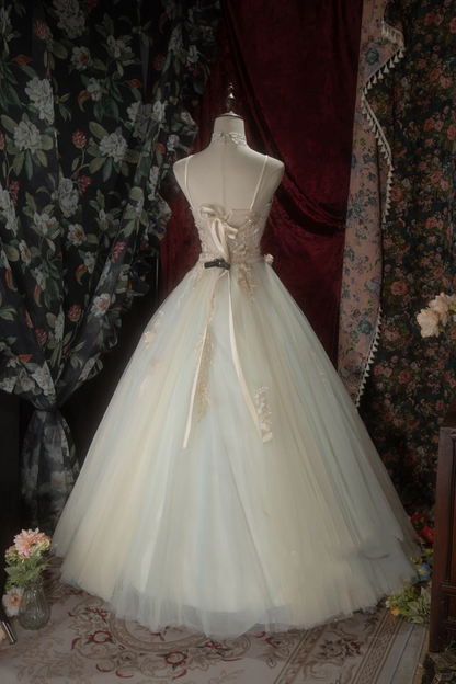 Gorgeous Mint Green Spaghetti Strap 3D Floral Appliques Ball Gown TP5792