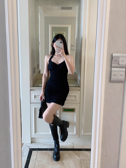 Sexy Fashion Women Black Short Halter Dress TP2987