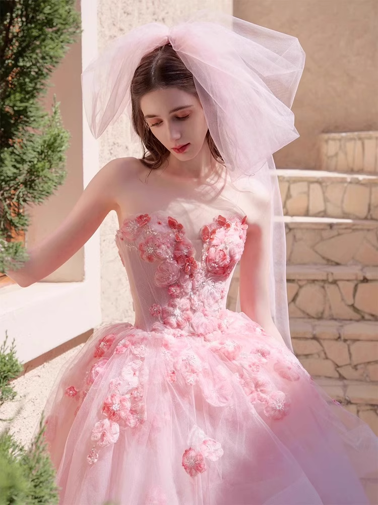 Vintage Pink Applique Beaded Strapless Sweet 16 Quinceanera Sweetheart A-Line Floor-length Prom Dress Birthday Dress Evening Dress Ball Gown TP4843