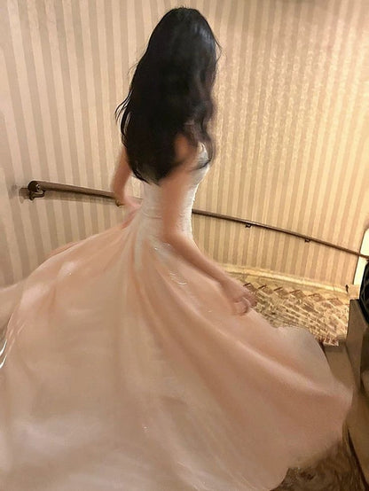 Vintage Lace A-Line Formal Prom Dress Sheer Chiffon Evening Gown TP5805