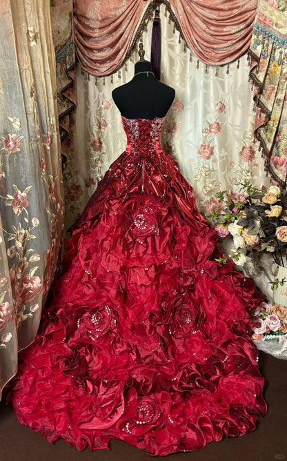 Vintage Burgundy Sweetheart Satin Strapless Beading Sweet 16 Quinceanera A-Line Evening Dress Ball Gown TP4269