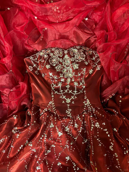 Vintage Burgundy Sweetheart Satin Strapless Beading Sweet 16 Quinceanera A-Line Evening Dress Ball Gown TP4269