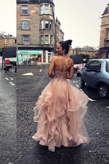Gorgeous Halter Neck Appliqued Lace Tulle Long Quinceanera Ball Gown TP5846