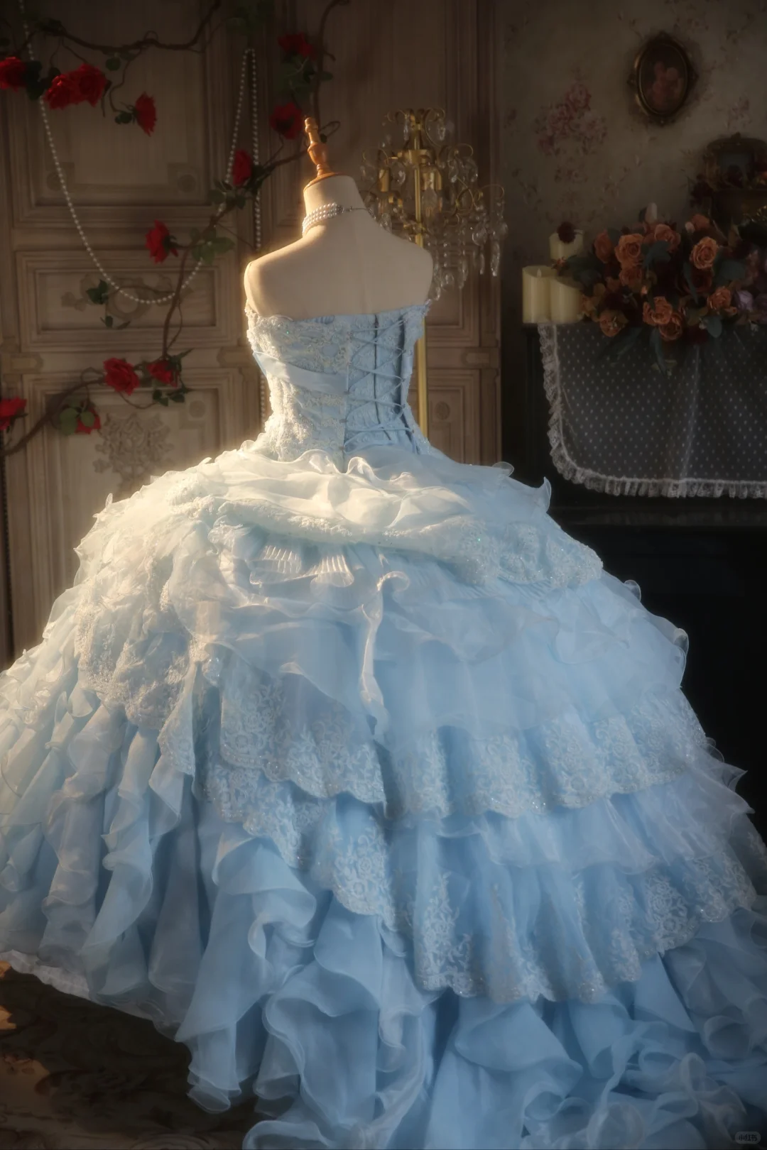 Gorgeous Light Blue Strapless Ruffled Lace Sequin Sweet 15 Quinceanera Ball Gown TP5517