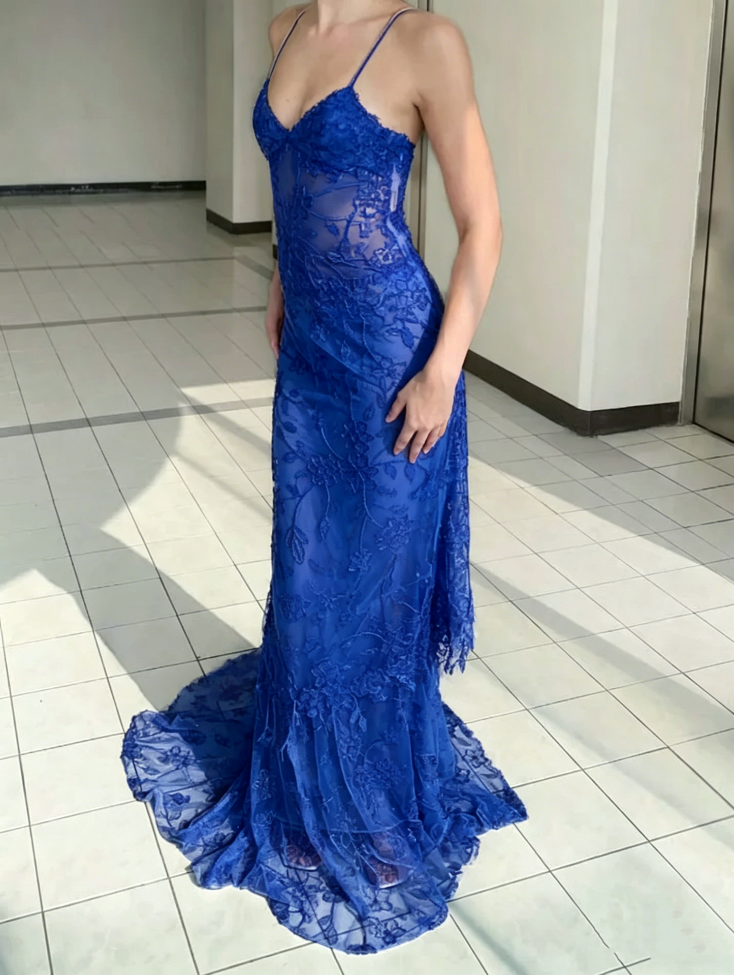 Gorgeous Spaghetti Strap Sleeveless Sequin Beaded Floor-Mounting Mermaid Long Prom Dress Evening Dress TP2525